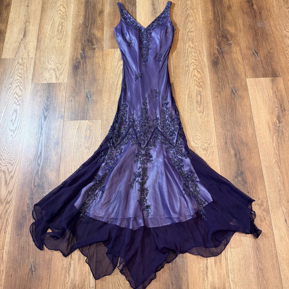 Vintage Y2K 100% Silk Beaded Dress Vintage Beaded Dress Purple Prom Dress Fairy